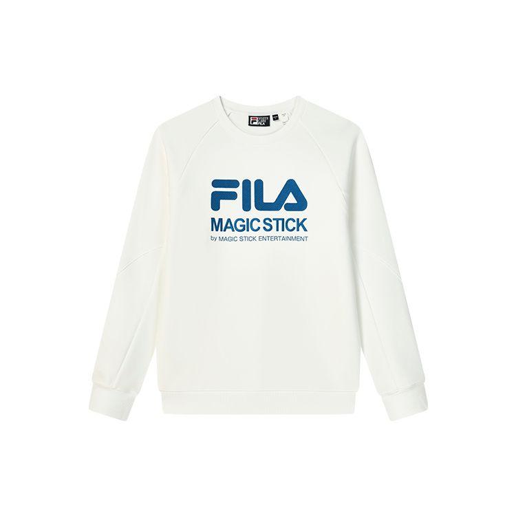 FILA Casual Loose Logo Knit Pullover Long Sleeve American Sweatshirt Men sweatshirt Standard-White F51M249215FWT
