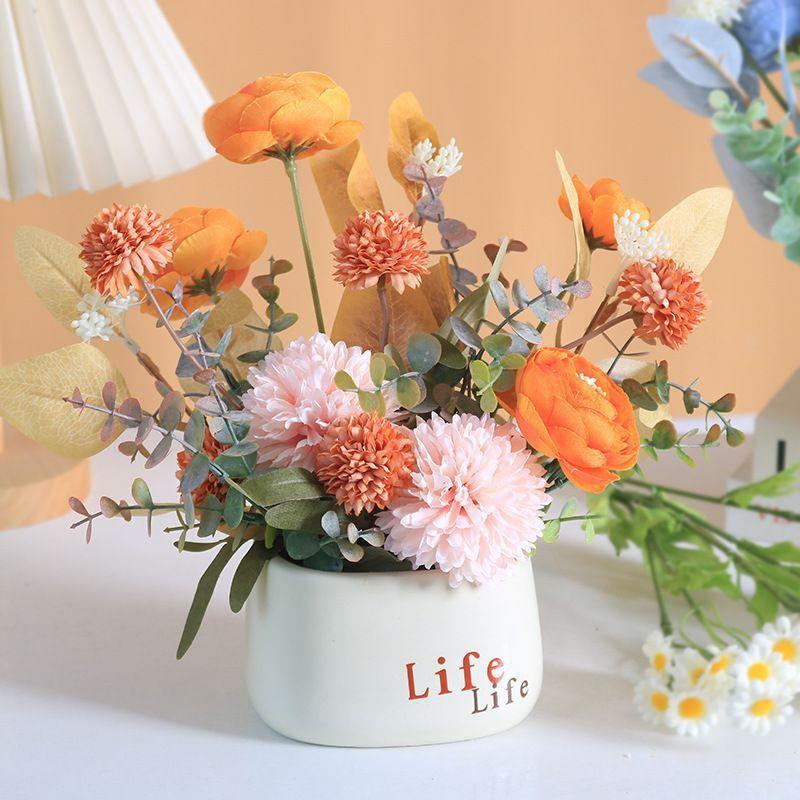 Mini Fake Potted Flowers Artificial Flowers Evergreen Bonsai Potted Ornaments Fake Plants Home Garden Table Decoration