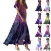 Women's Summer Casual Fashion -Print V-Neck Short-Sleeve Patchwork Dress