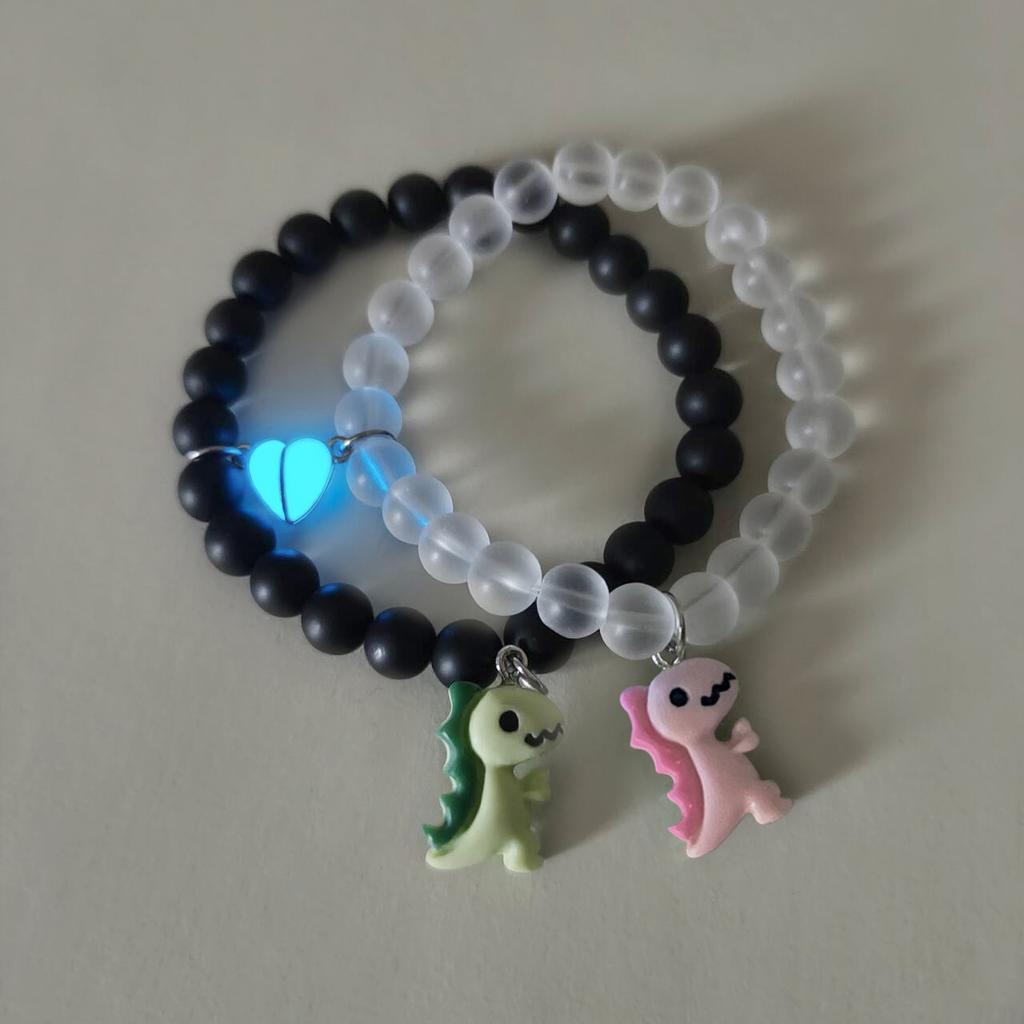 2 Pieces/set Luminous Heart Cute Dinosaur Couple Bracelet Fashion Beaded Bracelet