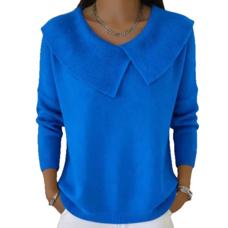 Fall Winter Asymmetrical Collar Knit Sweater Long Sleeve Casual Pullover Top