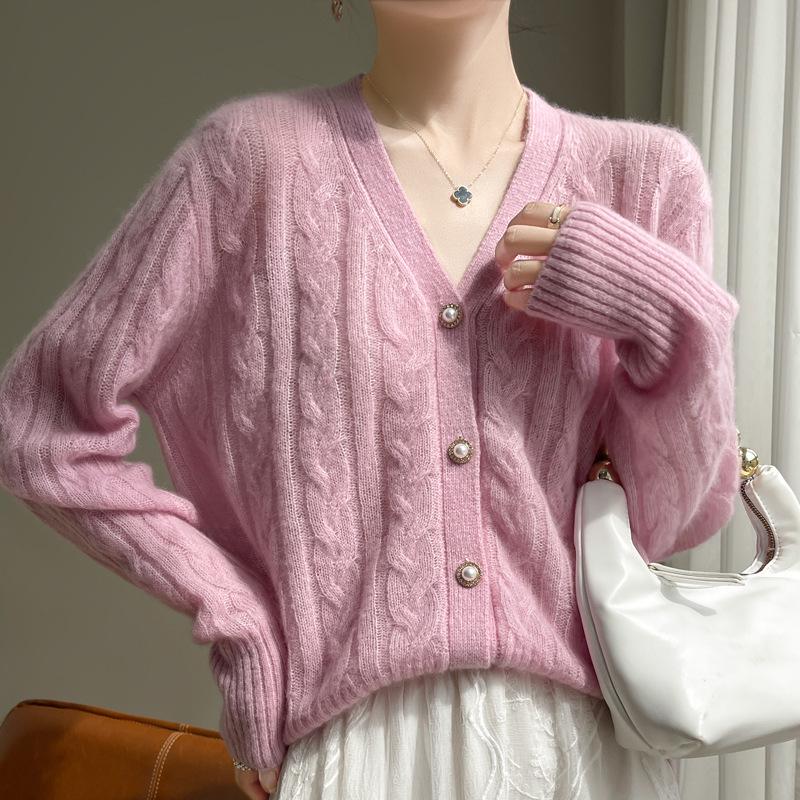 Women's V-Neck Mulberry Silk & Cashmere Knit Cardigan - Autumn/Winter Collection