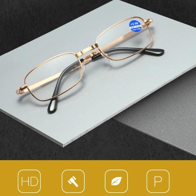 Fashionable Portable Foldable Reading Glasses with High-definition Blue-light-blocking Lenses Metal Frame +100 To +400 Degrees