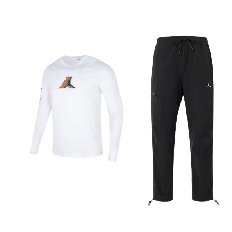 

Jordan Logo Gradient Print Breathable Crew Neck Long Sleeve Top American Vintage Long Pants Casual Sports Set Men sets DQ7510-010+FB7456-100 S
