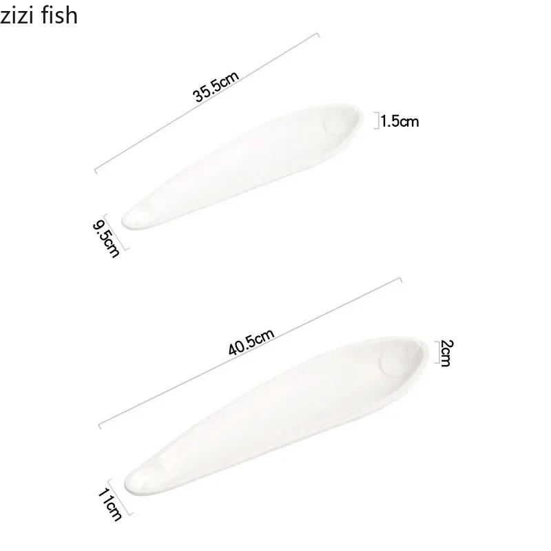 White Shaped Fish Plate Ceramic Autumn Knife Fish Long Strip Plate Steamed Fish Plate Sushi Dish Artistic Conception Tableware