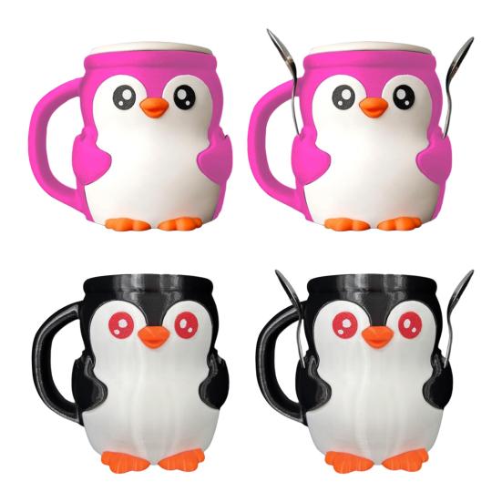 Ice Cream Pint Holder 3D Printed Penguin Ice Cream Pint Cozy with Handle And Spoon Leak Proof Popsicle Cozy Beer Can Cup Sleeve