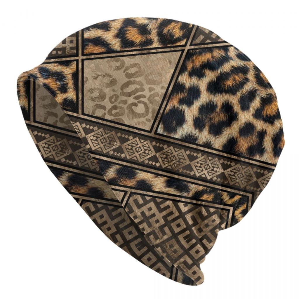 Leopard Fur Ethnic Tribal Geometric OrnaUnisexts Skullies Beanies Caps Winter Knit Hat Adult Animal Leather Texture Bonnet Hats