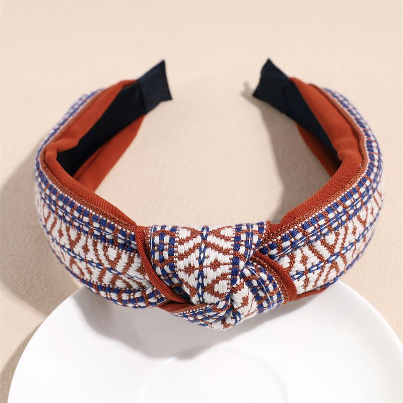 Fashion Women's And Girls Ethnic Bohemian Plaid Headbands with Center Knot for Ladies Daily Hair Hoops Accessory