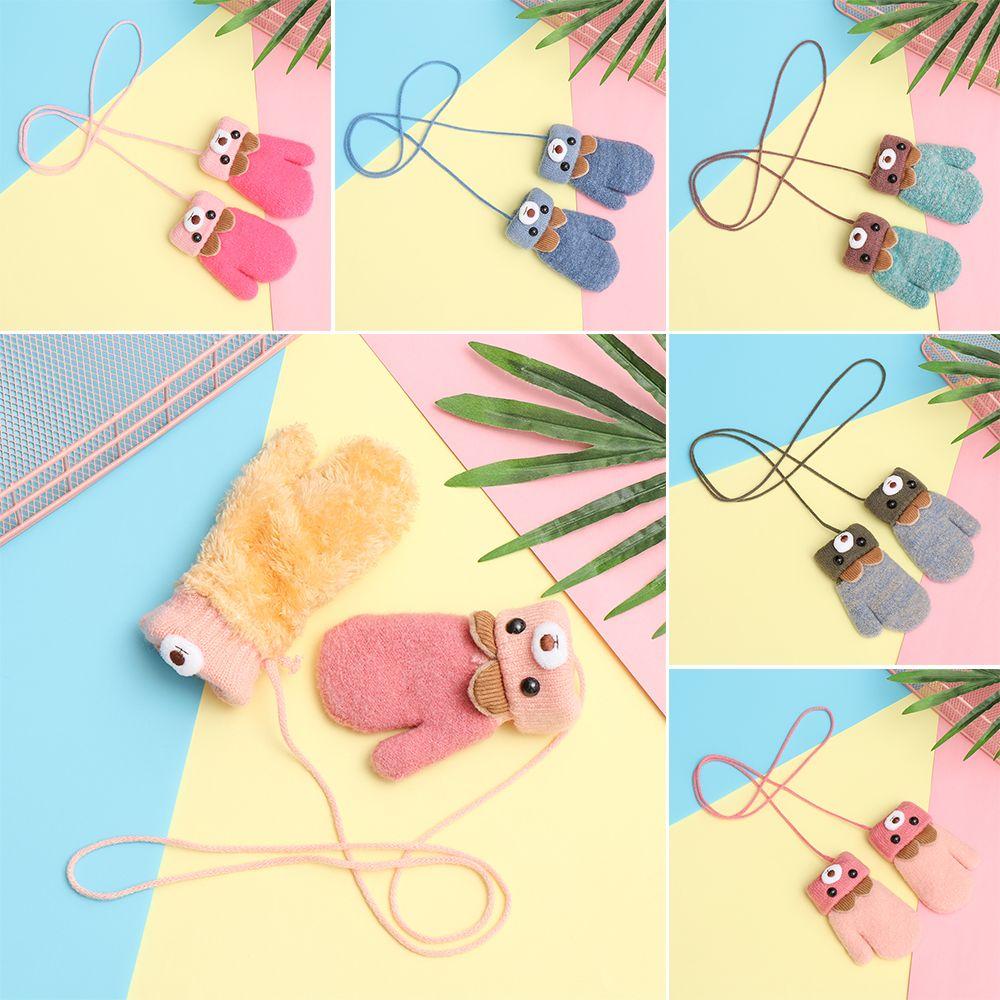 Girls Keep Finger Warm Cartoon Bear Baby Newborn Thick Plus Velvet Kids Gloves Knitting Mittens