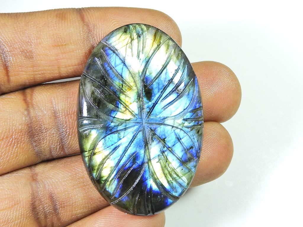 30X47MM Natural Labradorite Carving Oval Designer Loose Gemstone 87Cts. SK-1376