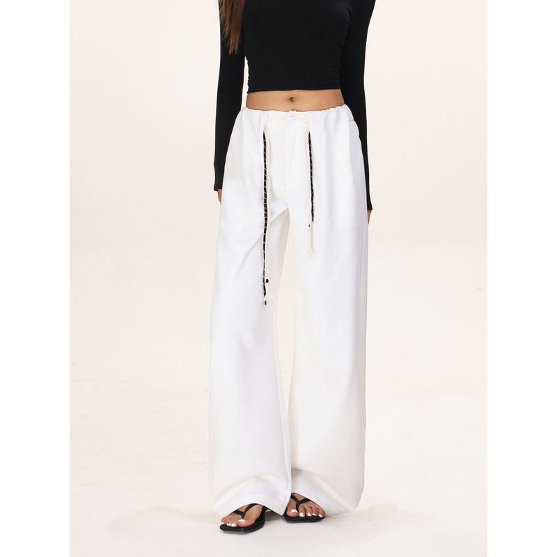 Shiyiyue Lazy Style Double Drawstring Design Loose Long Pants for Women, Autumn High-Waisted Casual Slimming Hip-Covering Wide-Leg Pants