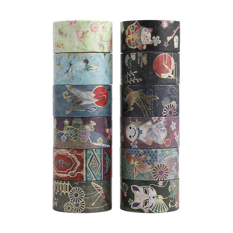 12 stuks Japanse Cultuur Washi Tape Set 20mm*2m Goudfolie Zelfklevende Masking Tapes voor Huis DIY Kunst Stickers Decoratie A6033
