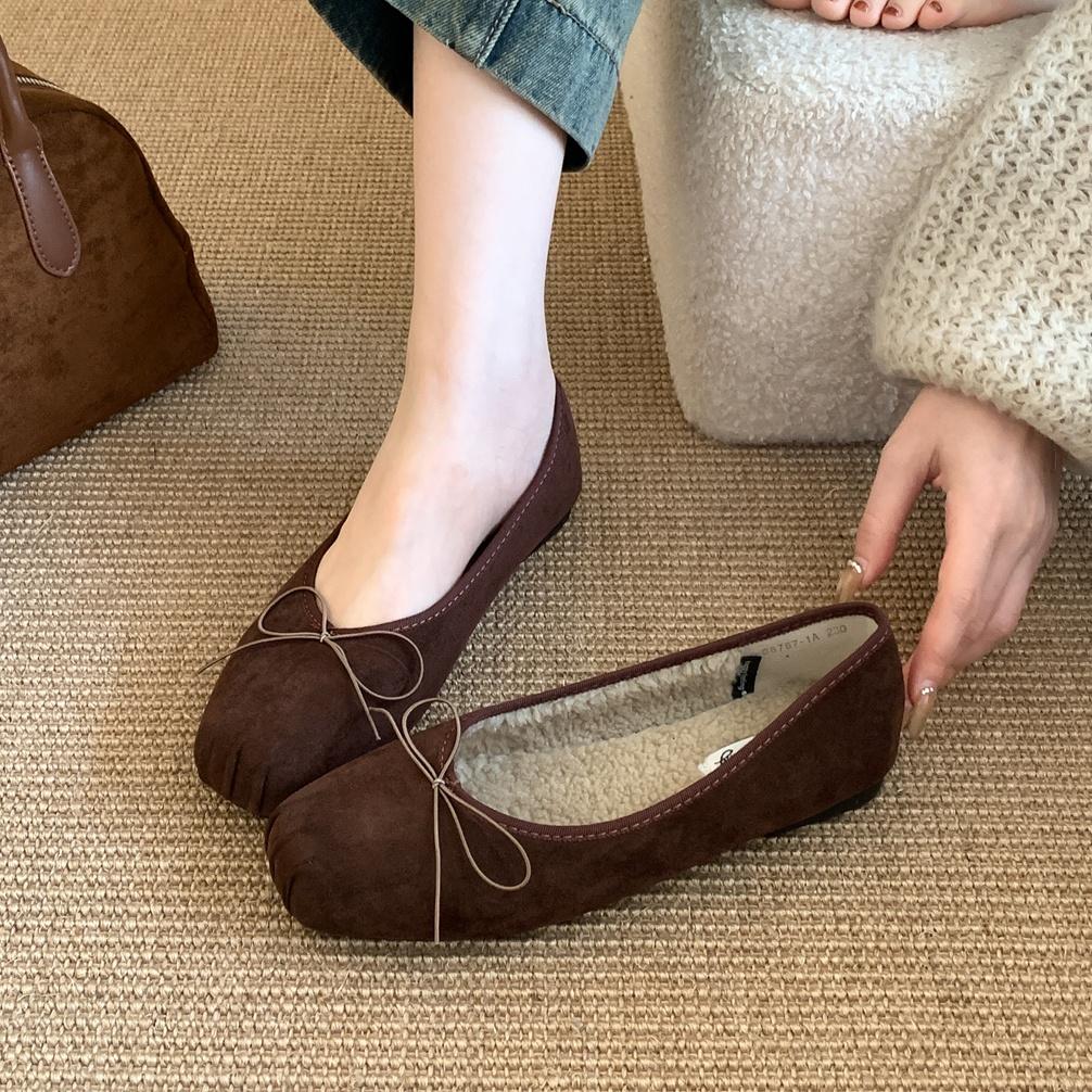 

Fashion Bailamos Slip on Women Fur Flats Fashion Elegant Butterfly-knot Autumn Furry Shoes Classics Ladies Comfort Soft Sole Mary Jane S 40