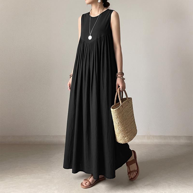 ZANZEA Women Casual Round Neck Solid Color Sleeveless Long Dress