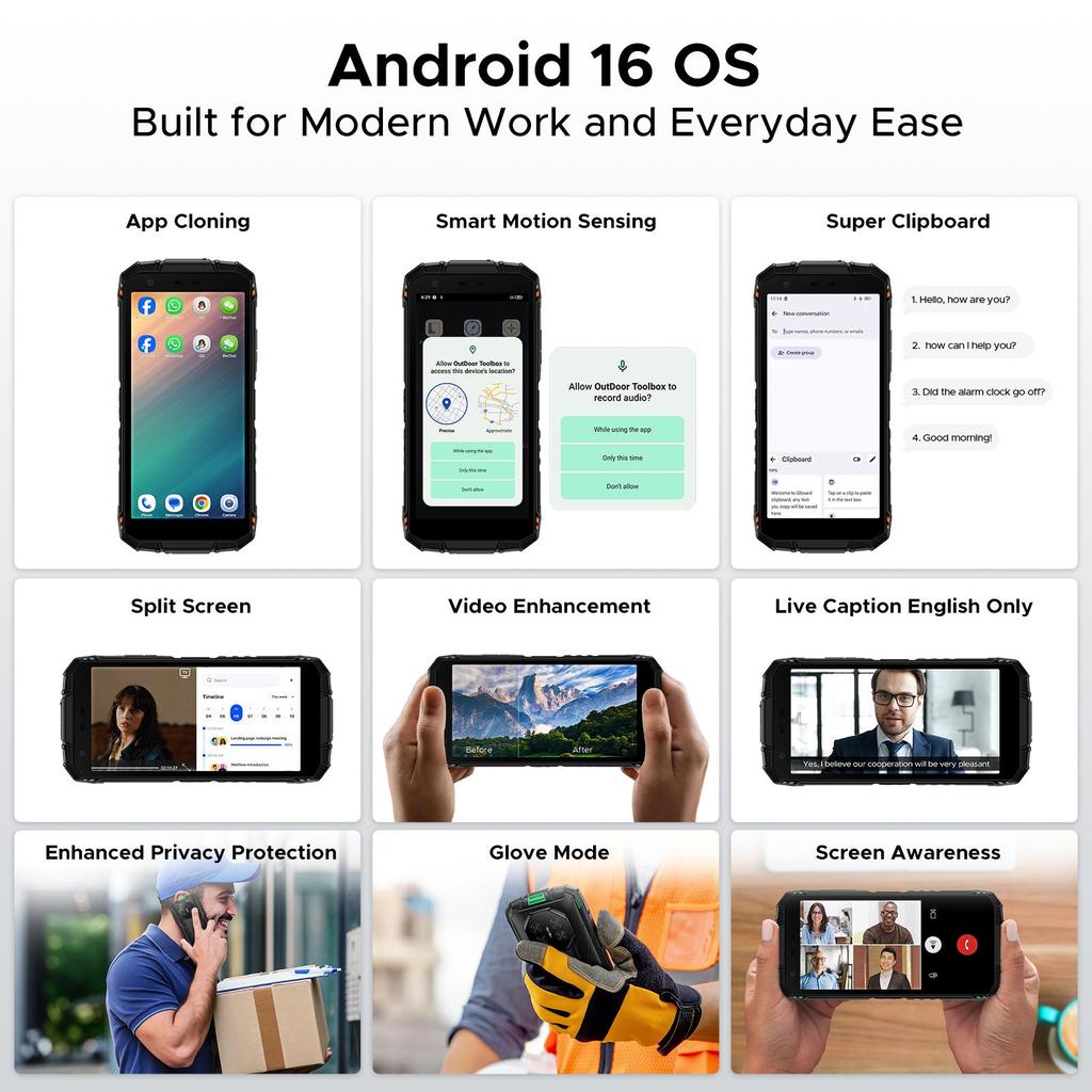 DOOGEE Fire 3 Rugged Smartphone, 8350mAh, Octa Core Android 16 Phone, 5.5", 12GB+64GB/2TB, 3.5mm Headphone Jack, Face ID/OTG/NFC