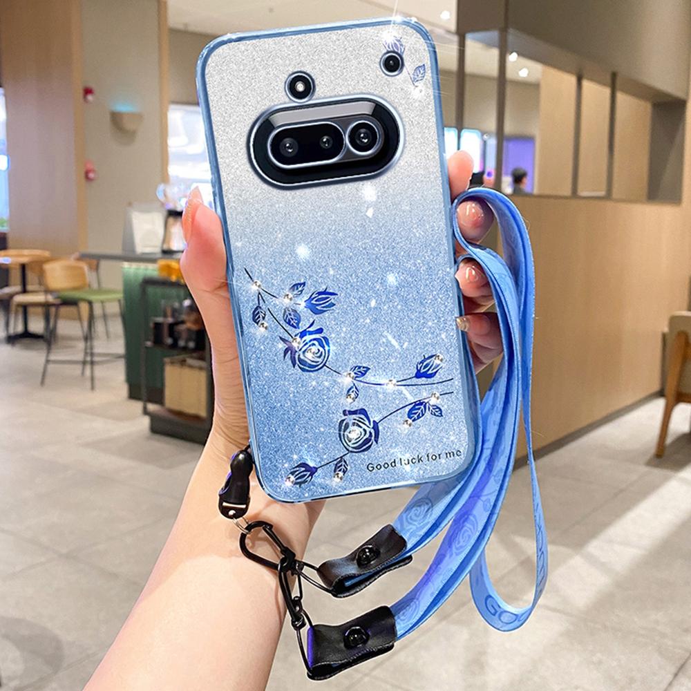 Telefon za nic (3a) Kryt na telefon s květinovým vzorem, TPU gradient a šňůrkou na krk