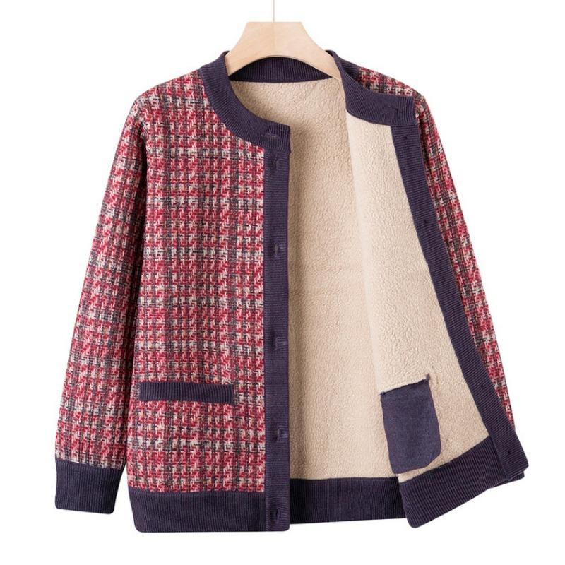 Elderly autumn and winter sweater women's fleece thickened coat year old 0 mother cardigan grandma autumn and winter knitted sweater