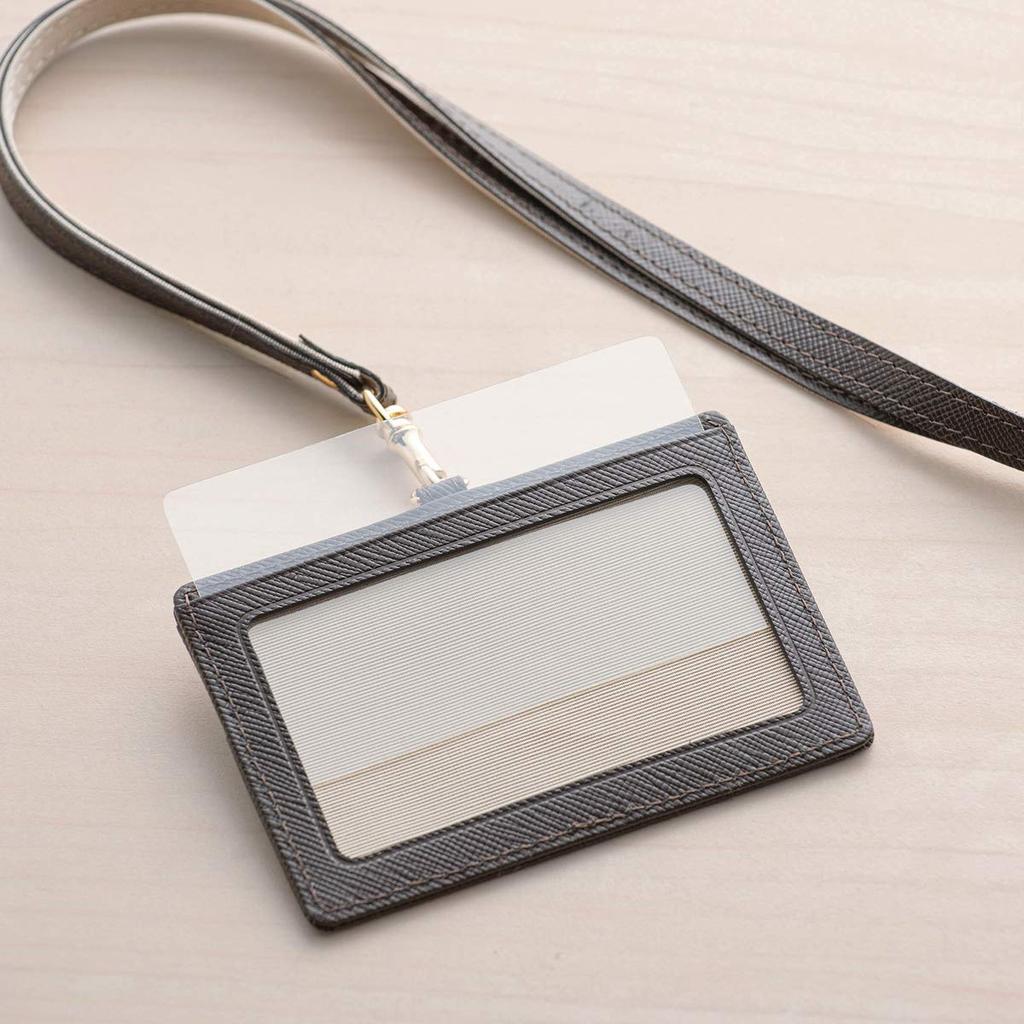 Corale Women's Genuine Leather ID Case, ID Card Holder, Horizontal Design, with Safety Feature and Neck Strap, Dark Red