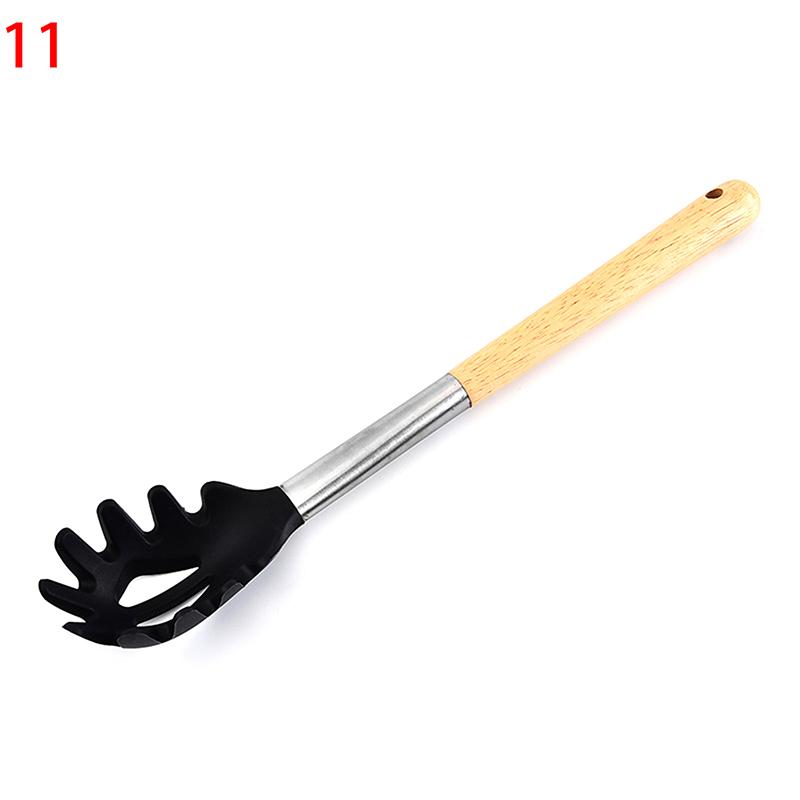 Silicone Kitchenware Non-Stick Heat-Resistant Cookware Kitchen Utensils Set Spatula Shovel Spoon Wooden Handle Cooking Tool Set