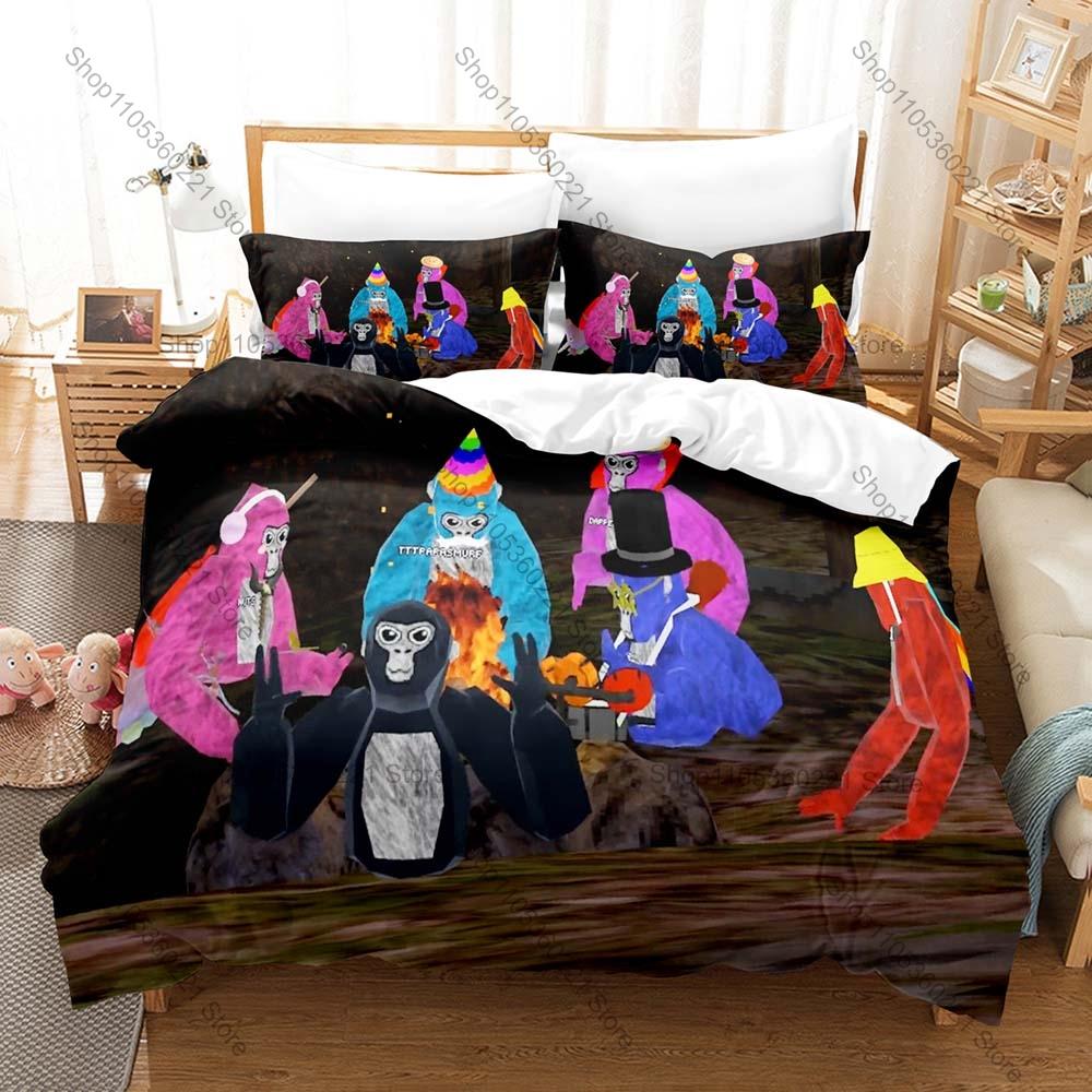 Gorilla Tag VR Parkour Game Funny Monke Gorilla Character HD Print Bedding Set Duvet Cover + 2 Pillowcases Polyester