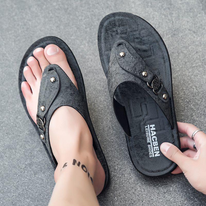 Men's Thong Flip Flops Leather Faux PU Non-Slip Wear-Resistant Soft Sole Athletic Versatile Stylish Casual