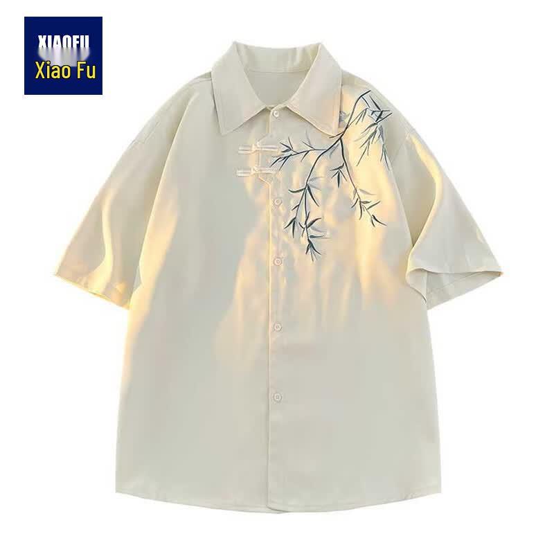 

Men s New Chinese Style Disc Button Short Sleeve Shirt 4XL