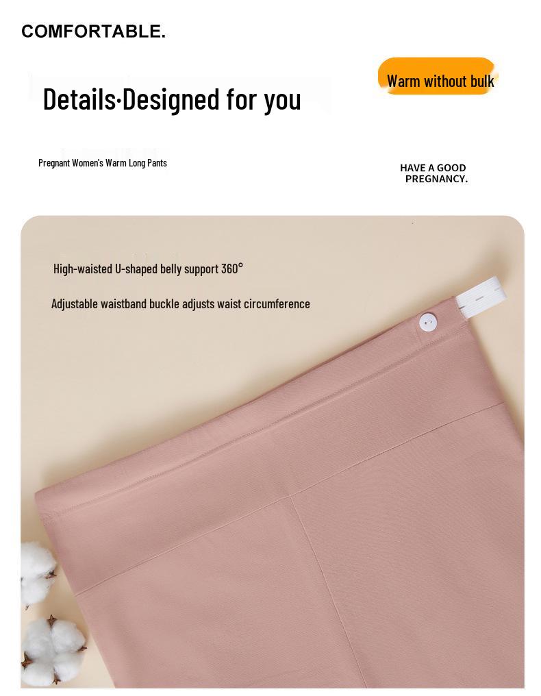 Adjustable High-Waist Cotton Maternity Pants - Warm, Plus Size, Supportive Base Layer for Autumn and Mid-to-Late Pregnancy