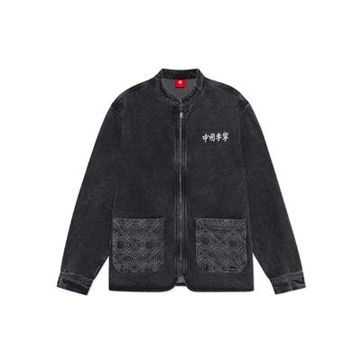 Veste en jean délavé à empiècements amples brodée du logo Li Ning pour homme Veste Noire AJDS106-2