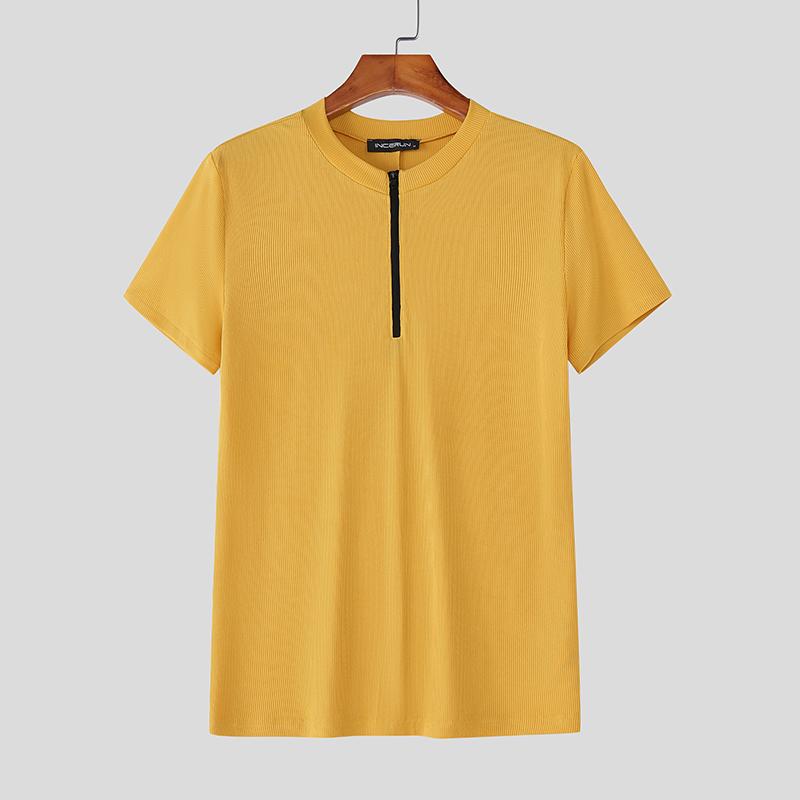 

INCERUN Men Round Neck Short Sleeve Rib Fitted Casual T-shirts Tops Undershirts 5XL