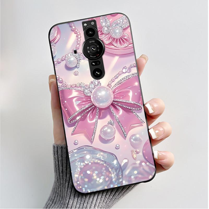 Printing Pattern Case For Sony Xperia Pro-I Fundas Soft Silicone Black Shell Cover Cute Flower Cartoon Casing Capa Coque