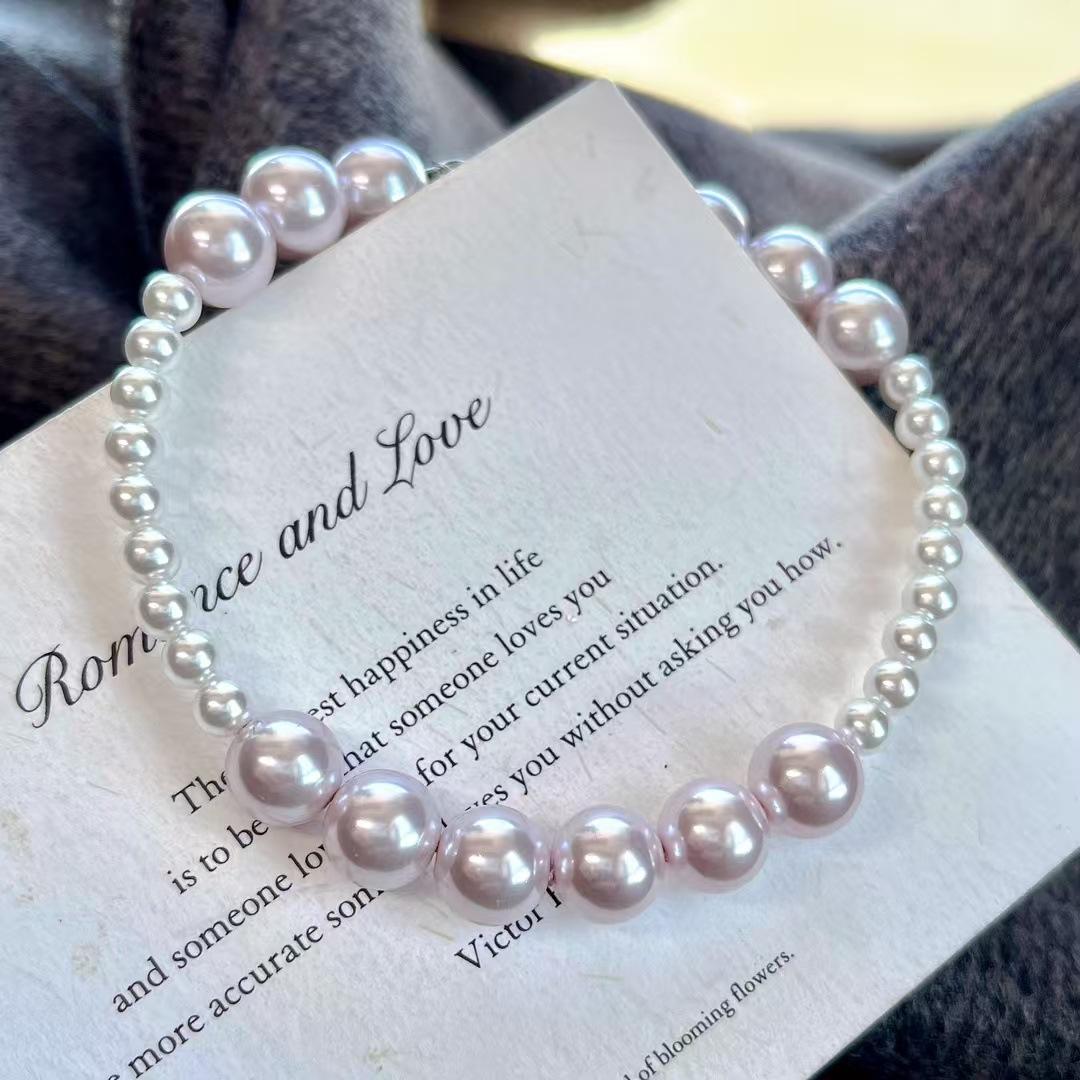 Vintage High-Gloss Faux Crystal Pearl Manta Rose Cold White Pearl Bracelet Bracelet.