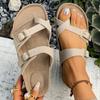 Fashion Summer Beach Clip Toe Wedge Slippers Women Fashion Double Buckle Cork Flat Slides Woman Stylish Weightlight Slip On Slides Mujer