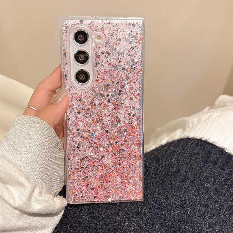 For Samsung Zflip6 Mobile Phone Case Glue Glitter Sequin Fold5 Clamshell Folding Screen W24flip Women's Model