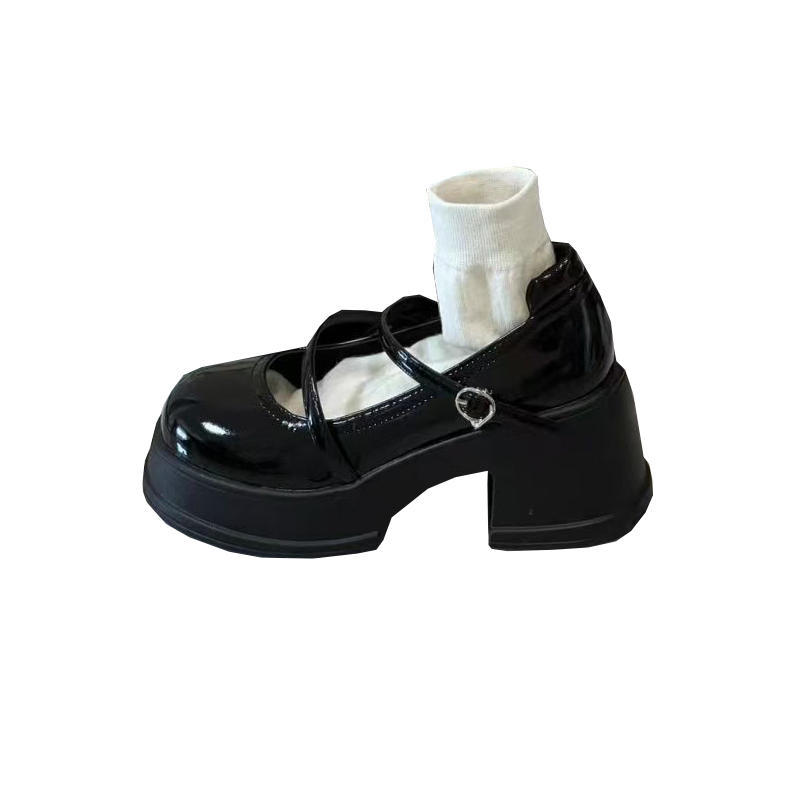 Versatile Japanese retro French Mary Jane shoes women's 2025 new autumn black round head high heel platform small leather shoes