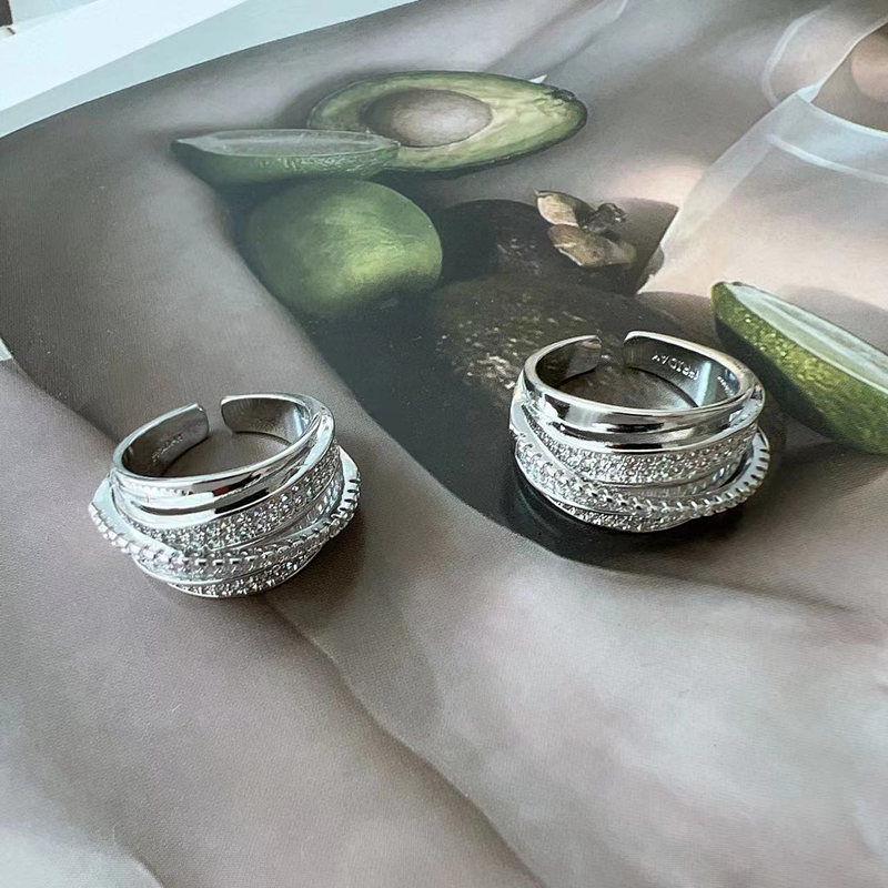 French Designer Rhinestone Zirconia Multi-layer Ring for Women - Adjustable and Shiny Index Finger Statement Piece