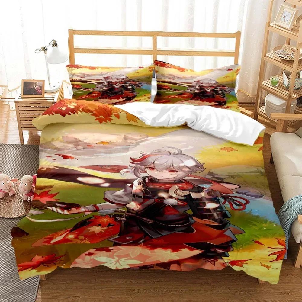 Genshin Impact Digital Comfortable Duvet Quilt Cover Pillowcase Bedding Set Children Bedroom Decoration Home Textile