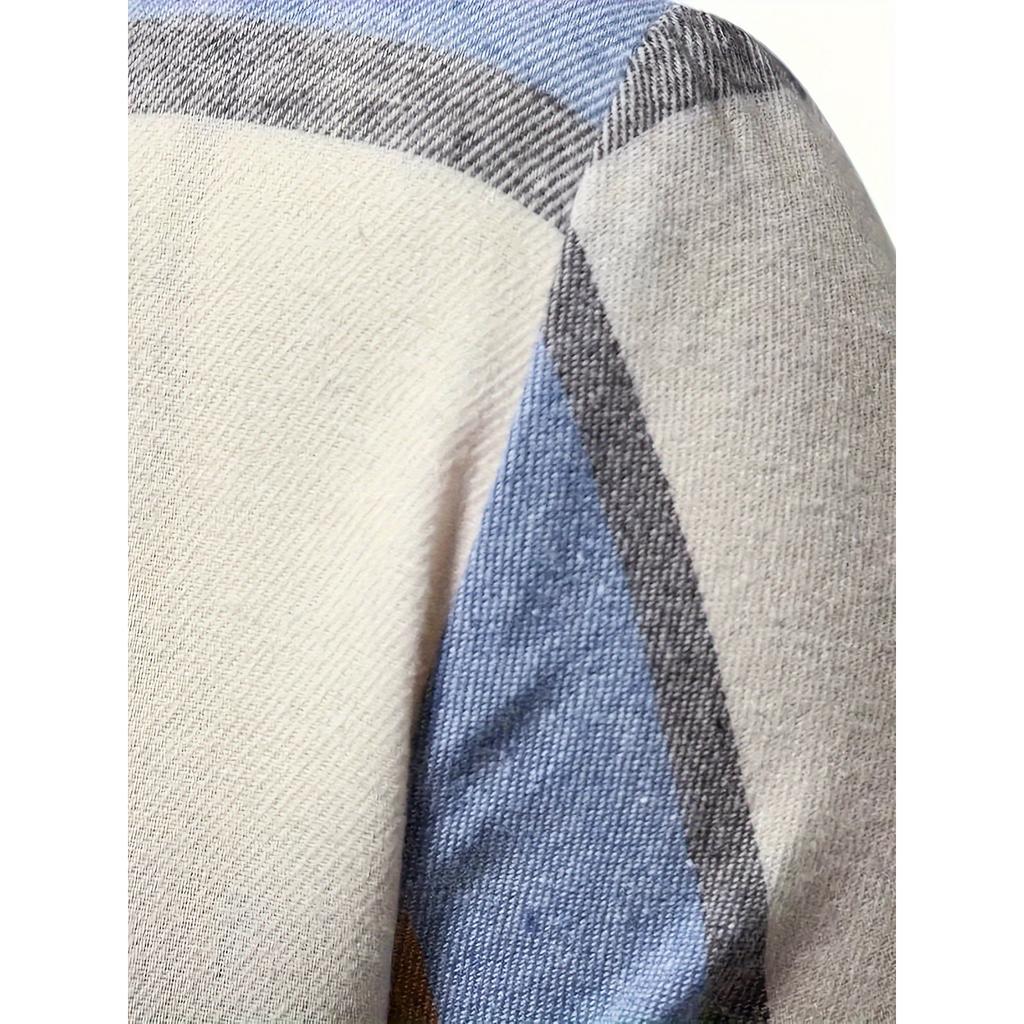 Men's Striped Plaid Casual Loose Button Lapel Long Sleeve Hooded Cardigan Shirt Jacket