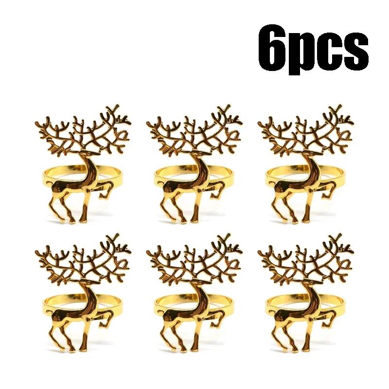 6/12/24PCS Christmas Napkin Rings Gold Elk Decorative Napkin Holders Holiday Dinner Table Accessories Xmas Party Decors Gifts