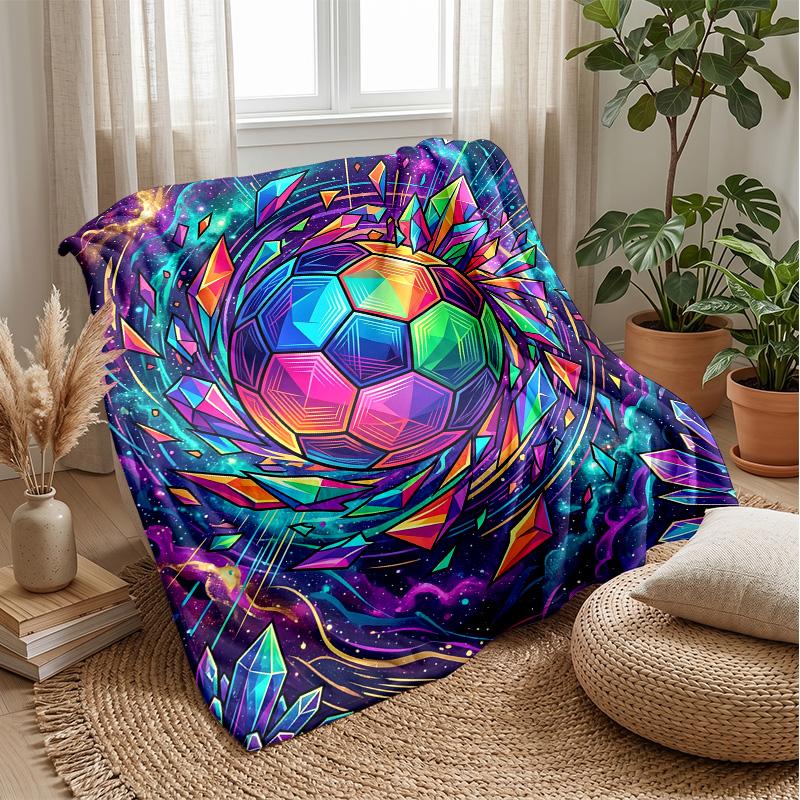 Colorful Soccer Ball Art  Blanket Personalized Name Flannel Blanket Soft Cozy Plush Throw for Sofa Bed Lightweight Home Decor