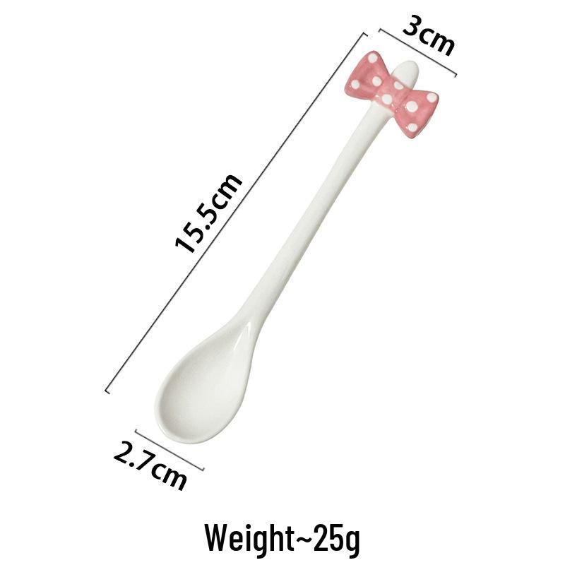 

Hand-painted Korean-Style Ceramic Stirring Spoon - Girlish Bow Design