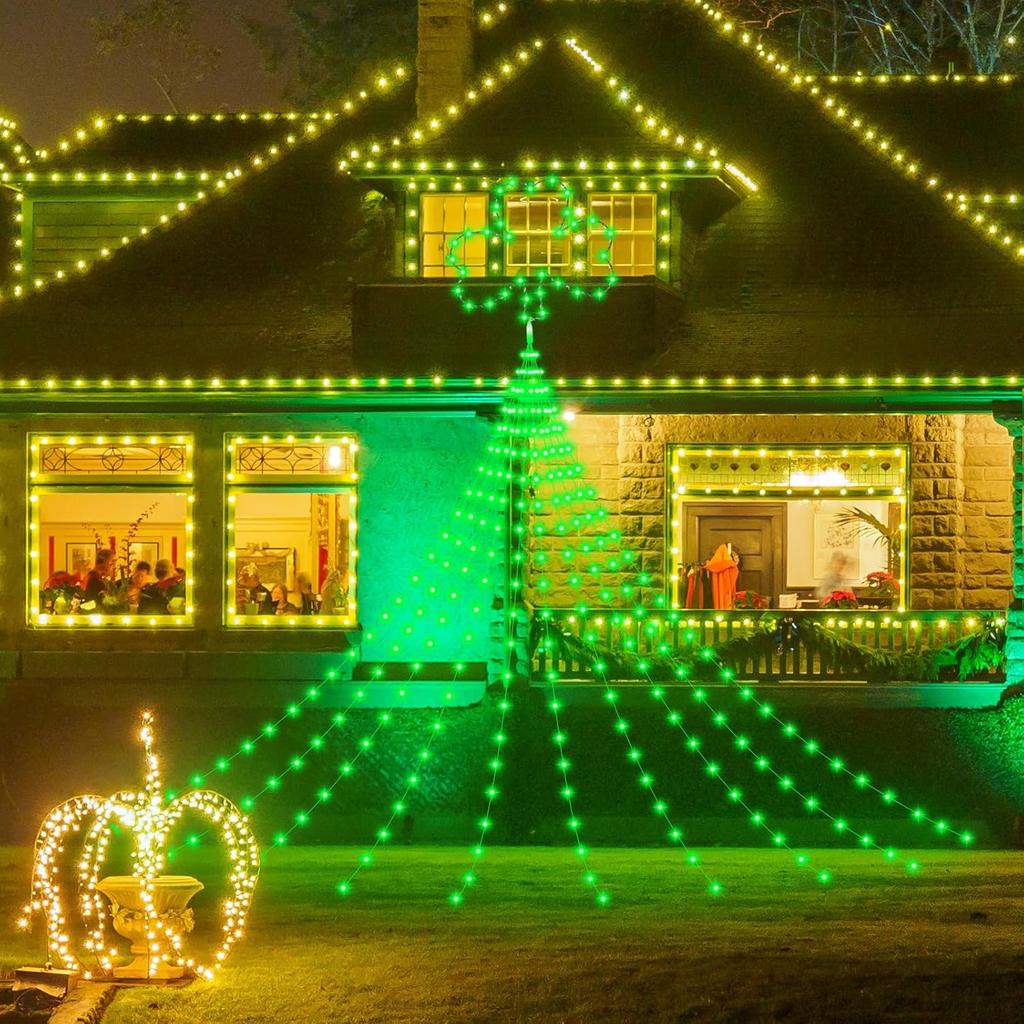 15 ft St. Patrick's Day Decor Lights 438 LED 8 Modes Plug in Curtain Lights Shamrock Lights String for Home Bedroom Indoor Outdoor Party Saint