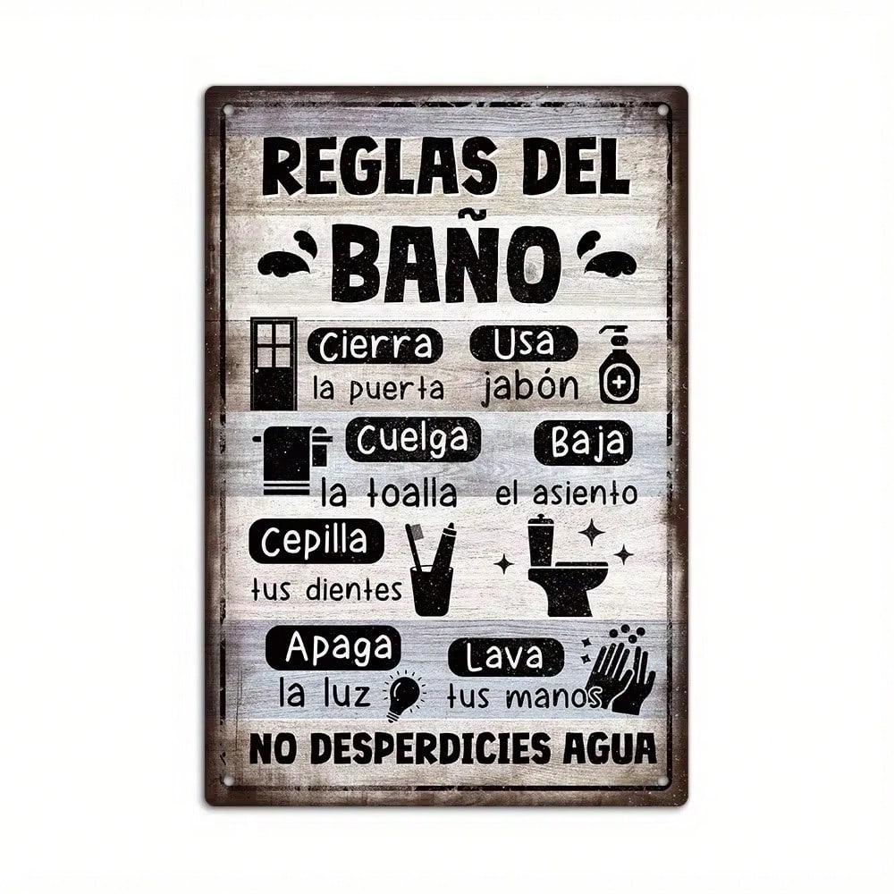 

Spanish Vintage Bathroom Rules Metal Sign Classic Wall Decor No Power Needed Easy Hang For Farmhouse Home 20x30 різнокольоровий
