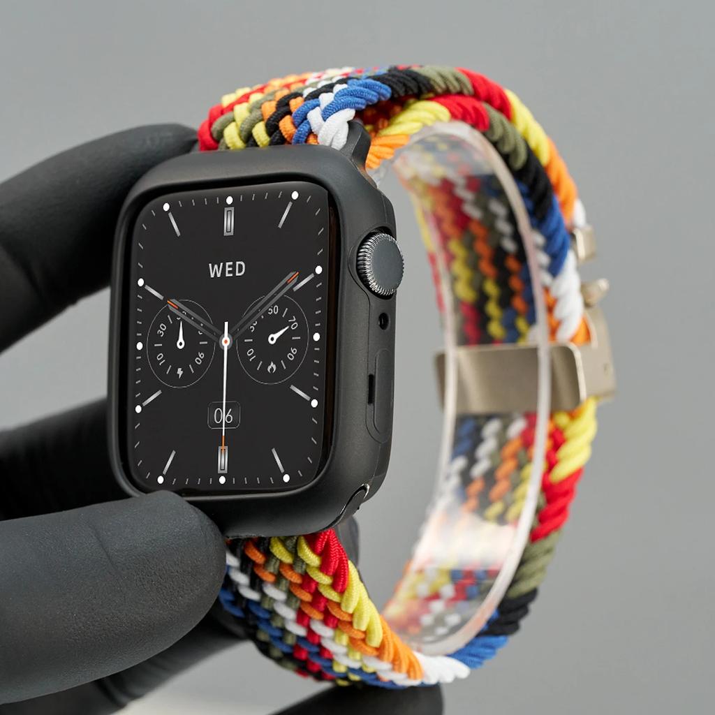 Silicone Case+Braided Strap For Apple Watch Bands 46mm 49mm 44mm 42mm 41mm 40mm 38mm SE 10 9 6 5 Ultra 2 Nylon Correa Strap