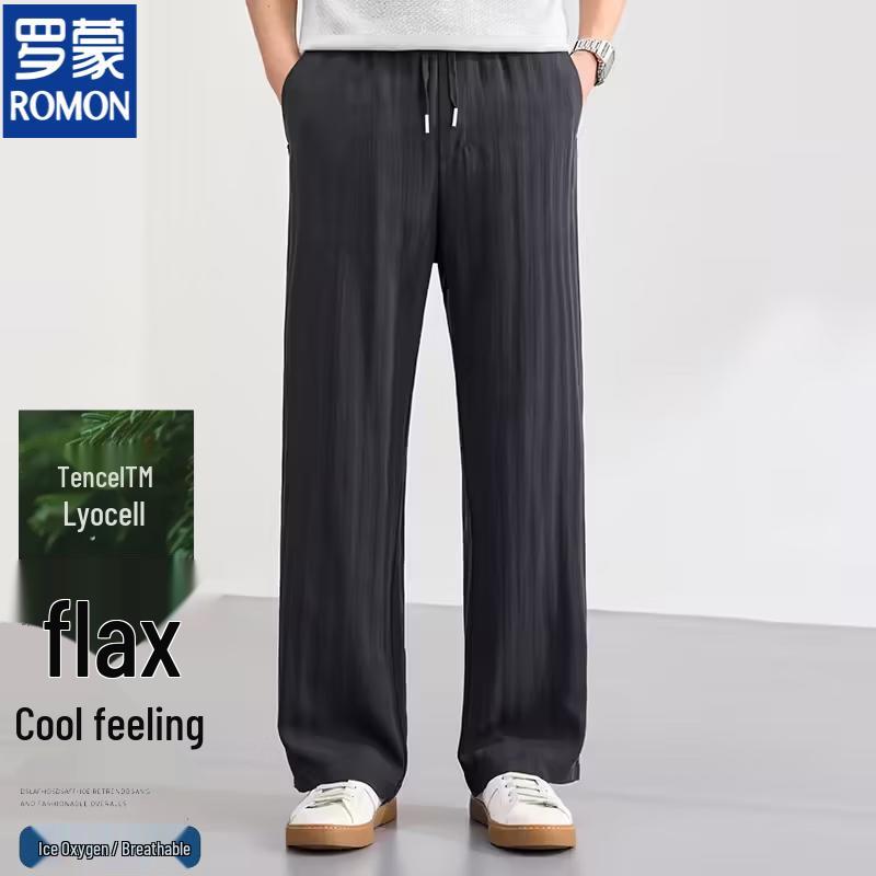 Luomeng Men s Summer Lyocell Linen Blend Straight-Leg Casual Pants 4XL