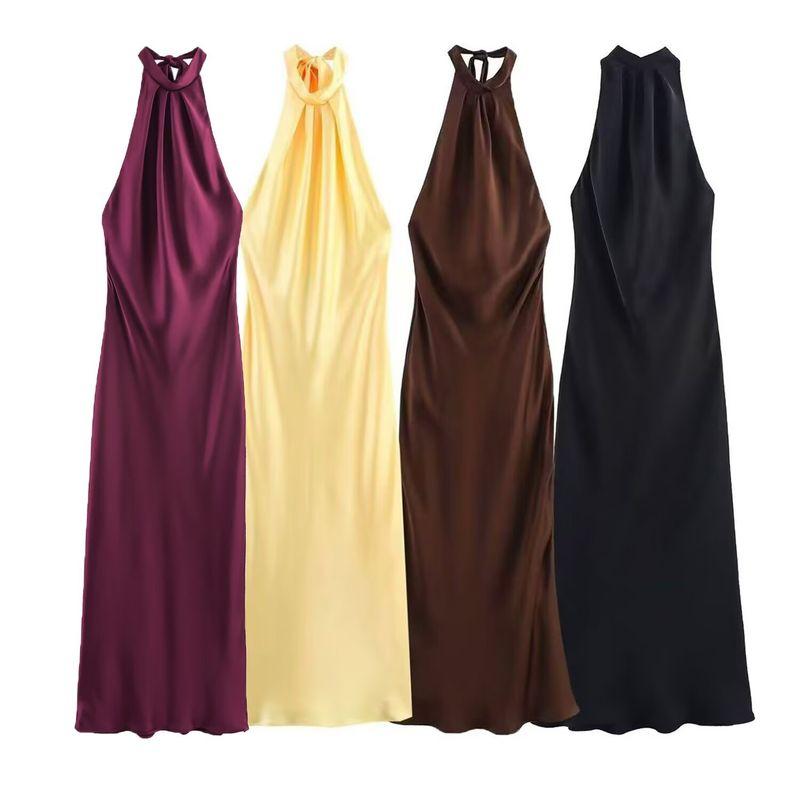 Zbzr Autumn New Women Clothes Western Style Sleeveless Backless Silk Satin Texture Loose Dress 3274548 700
