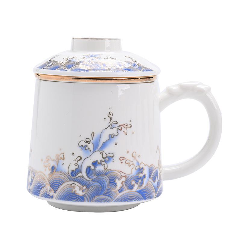 Suet Jade Porcelain Ceramic Mug with Lid Filter Tea Separation Tea Office Cup High-end Business Gift