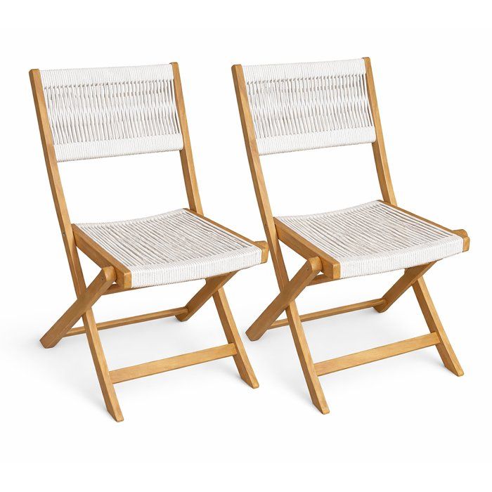 Set of 2 Folding Garden Chairs - AWANA - FSC Acacia Wood - Braided Cord - 52 X 48 X 85 Cm