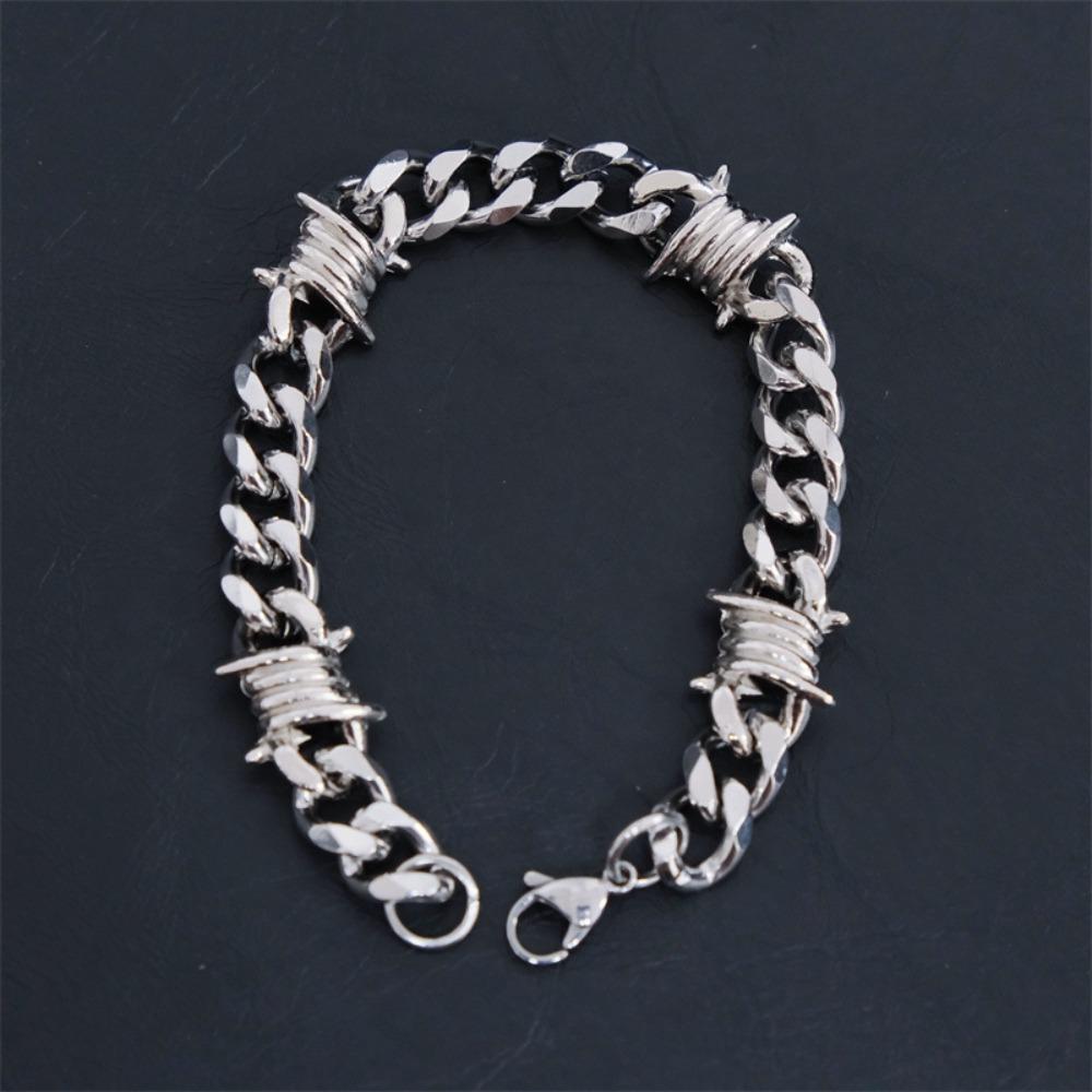Titanium Steel Cuban Bracelet Neo-Gothic Chain Collar Barbed Wire Necklace Silver Punk Style Thorns Choker Necklace Women Men