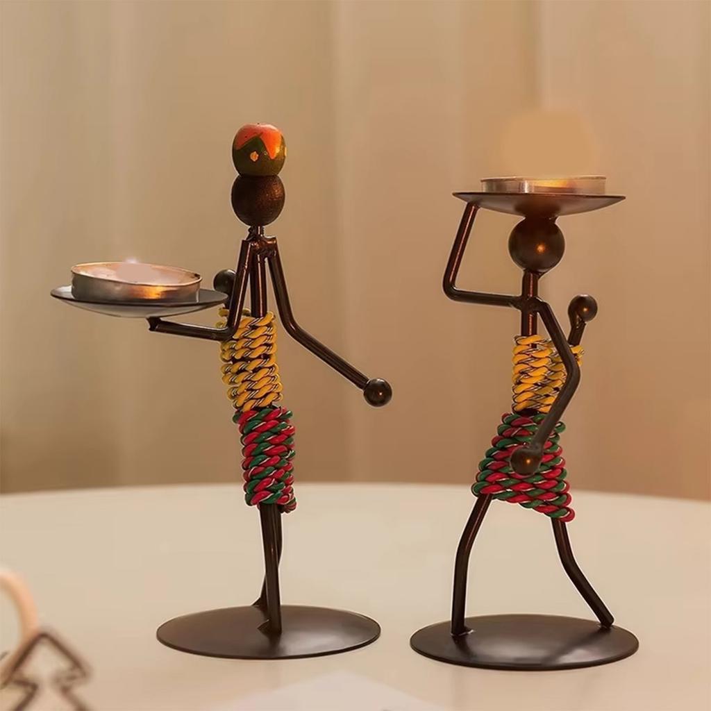 Creative African Tribal Lady Tealight Candle Holders Centerpieces Iron Candlestick Holders for Home Dinning Table Decors