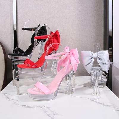 Fashion 12cm New Sexy Car Model Fashion Transparent Nightclub Thick-heeled Crystal Square Toe Anti-slip Rhinestone Sandals